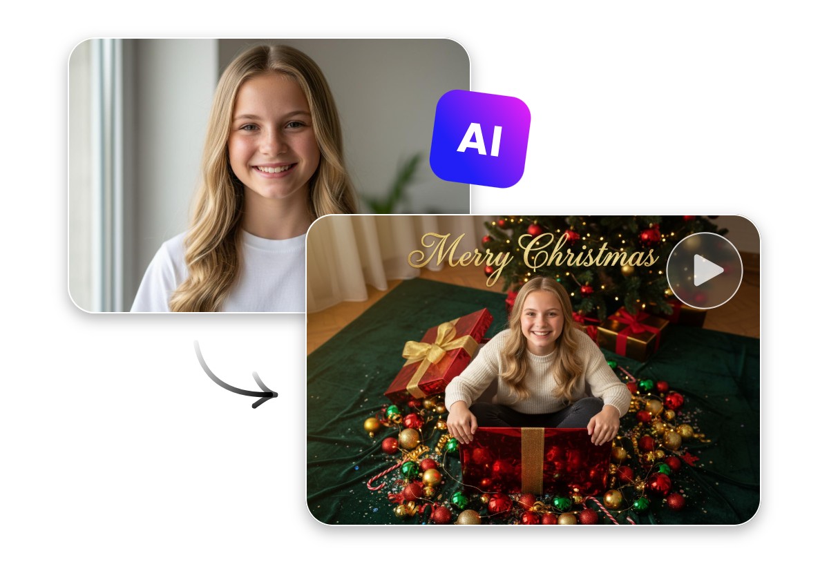Animate a girl photo and make it a christmas surprise video