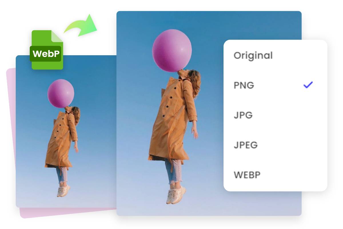 conversion par lots de plusieurs fichiers d'images webp en png à l'aide de l'éditeur d'images en ligne fotor