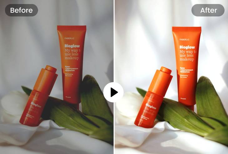 Before and after contrast of brightening a product video