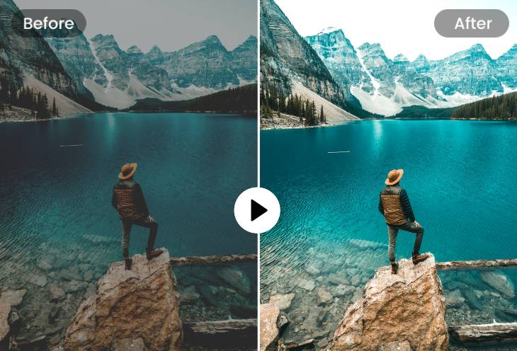 Before and after contrast of brightening a travel vlog