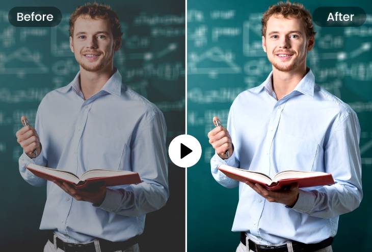 Before and after contrast of brightening an educational video