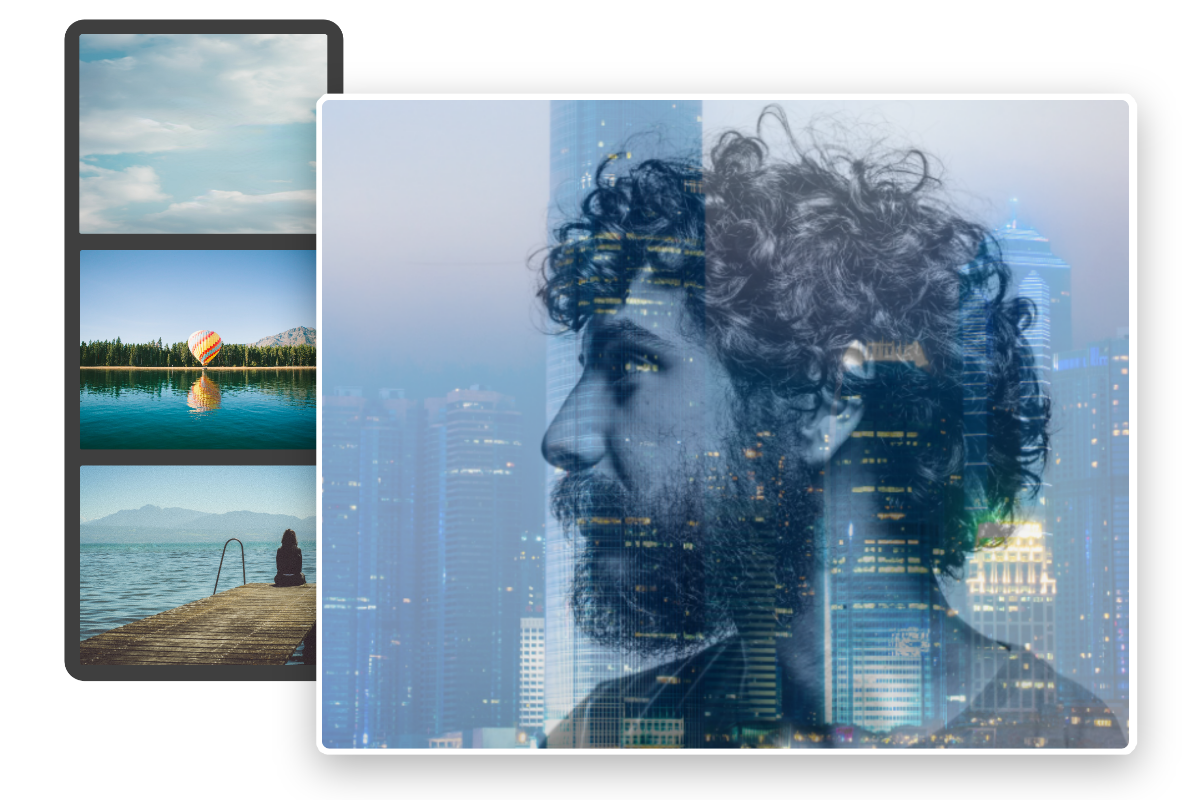 blend a man and buildings together with a material box