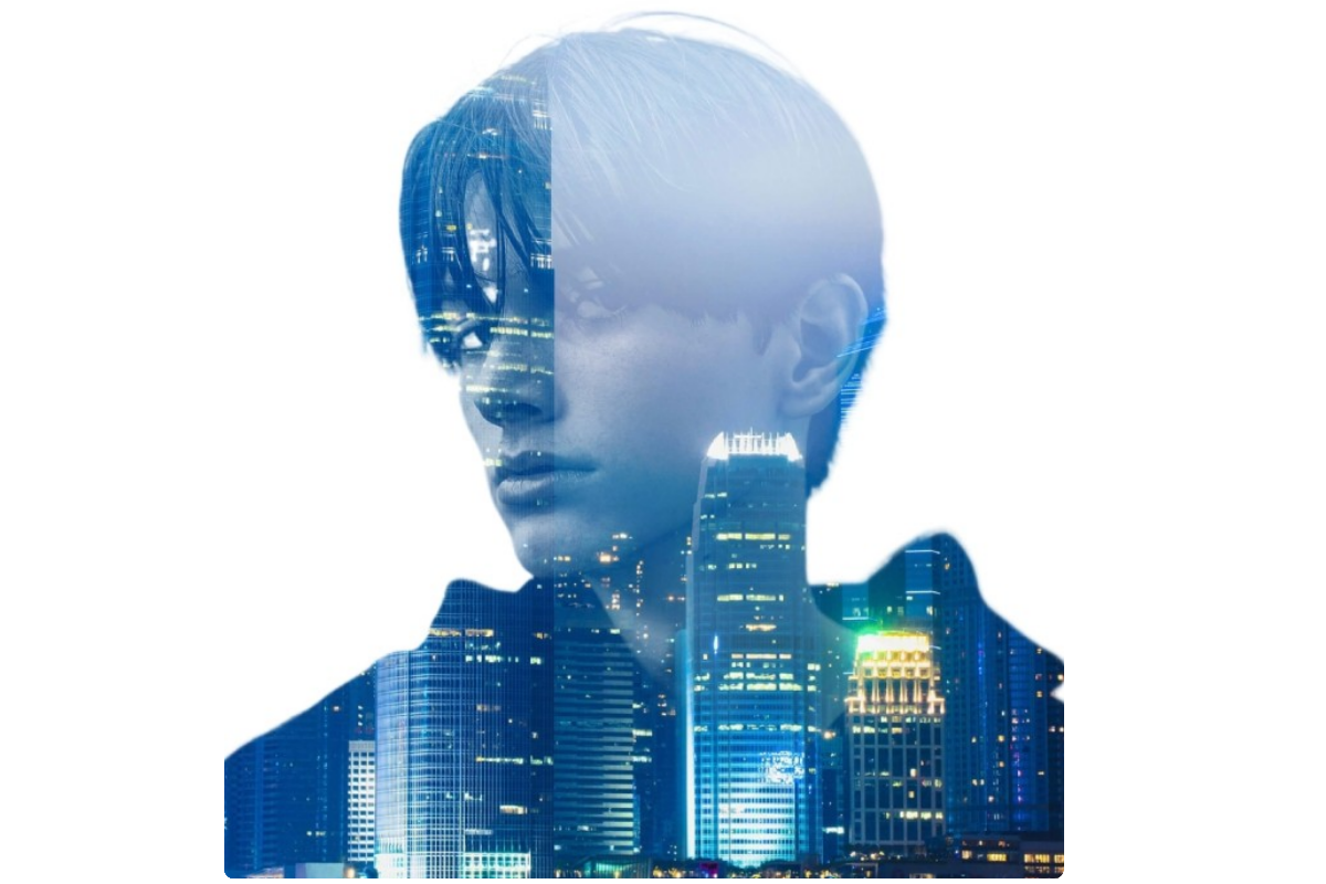 blend man and skyscrapers together