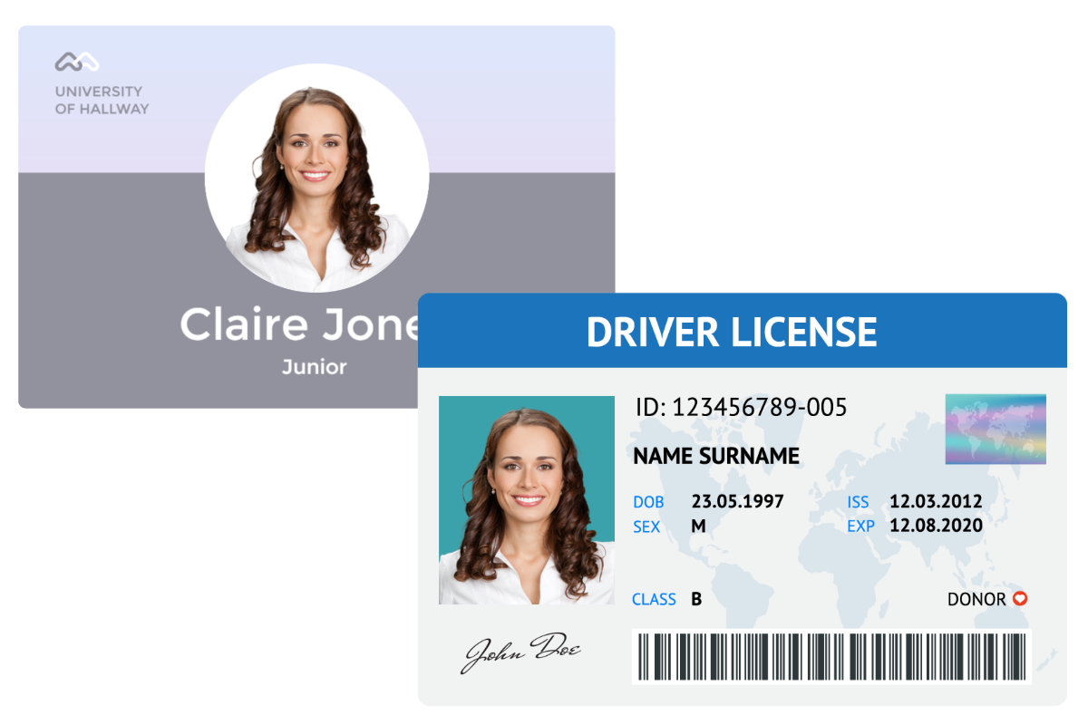 Blue color background driver license photo white background id photo