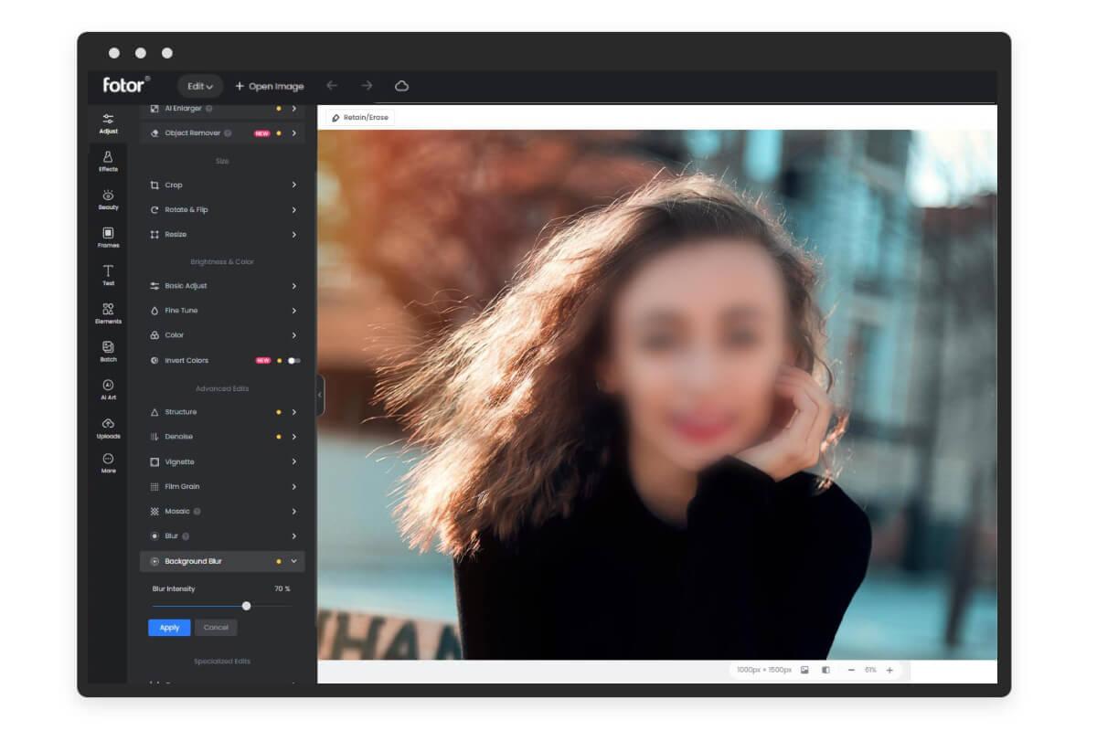 Memburamkan foto wajah dengan alat fotors blur