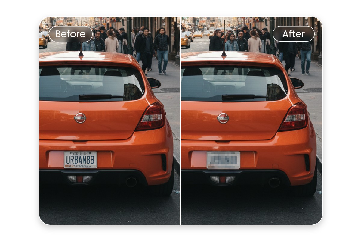 Blur the plate of a red car license plate
