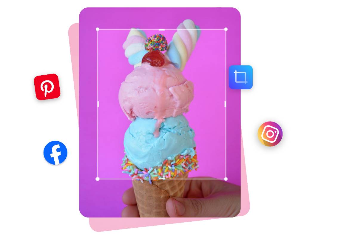 recadrage en masse d'images et de trois icônes d'applications de médias sociaux