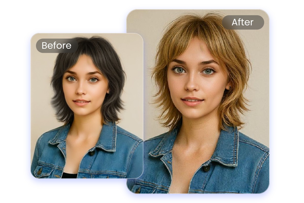 Replace a girl with black hair to blonde hair