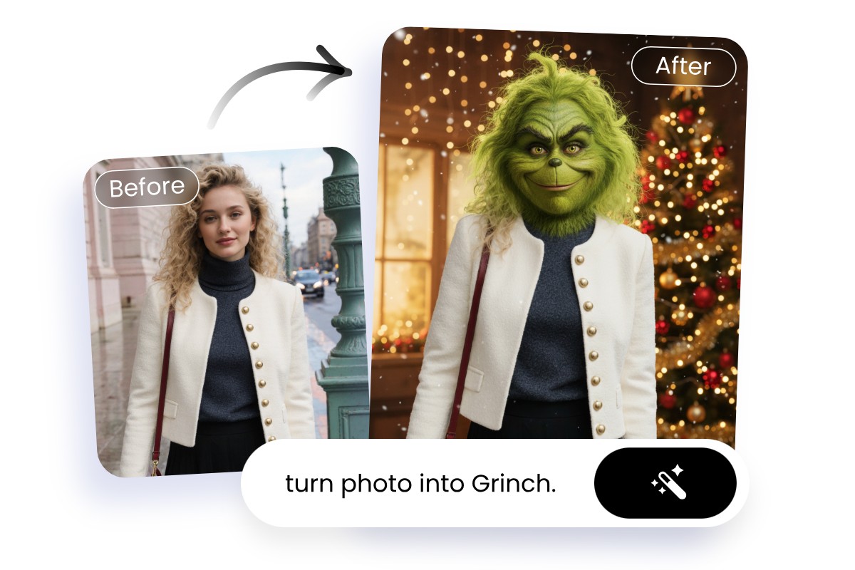 Change a photo of a blond girl into a grinch