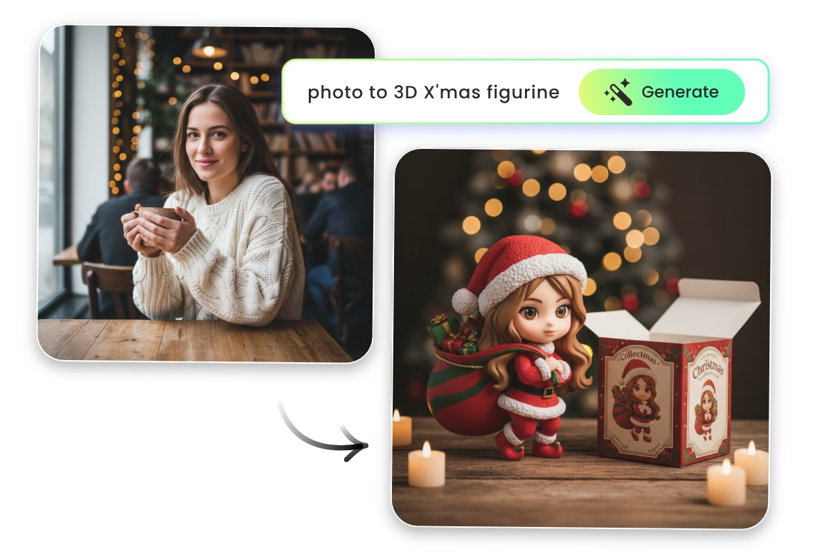 Change an ordinary girl photo to a christmas 3d figurine
