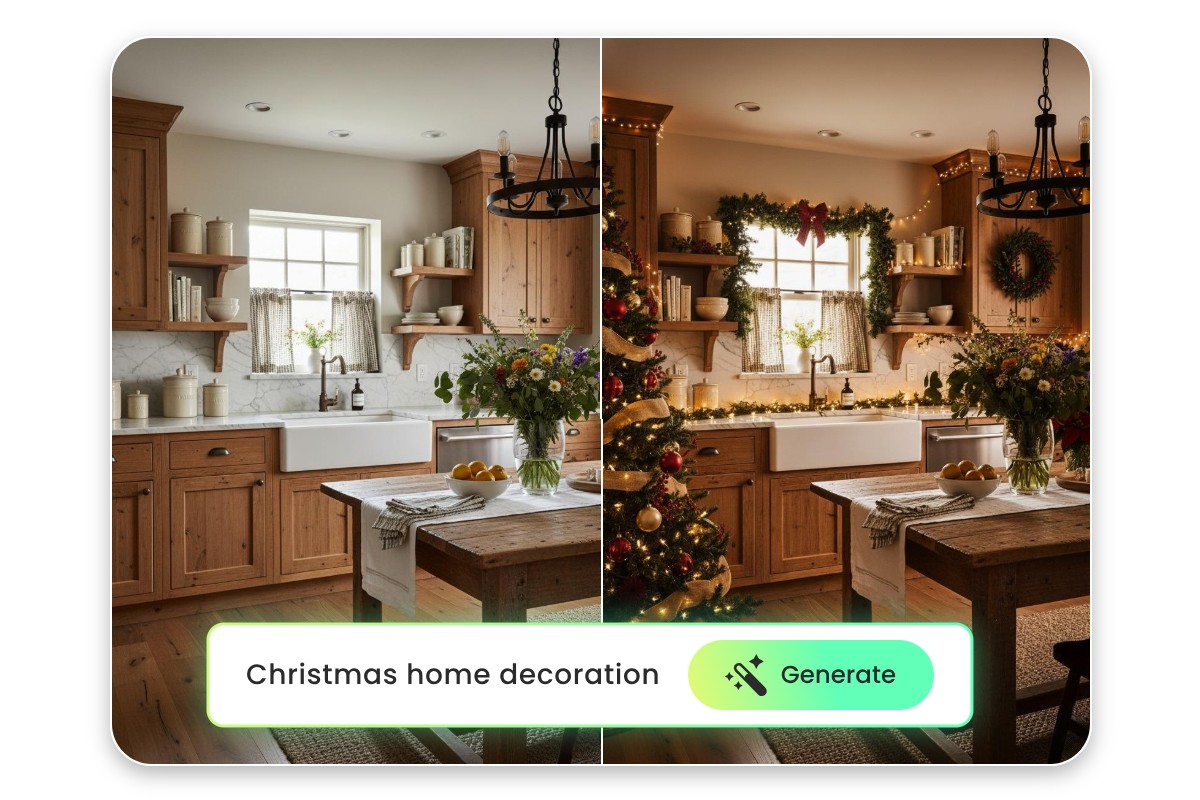 Change an ordinary home photo to a new one featuring the christmas inspired decoration