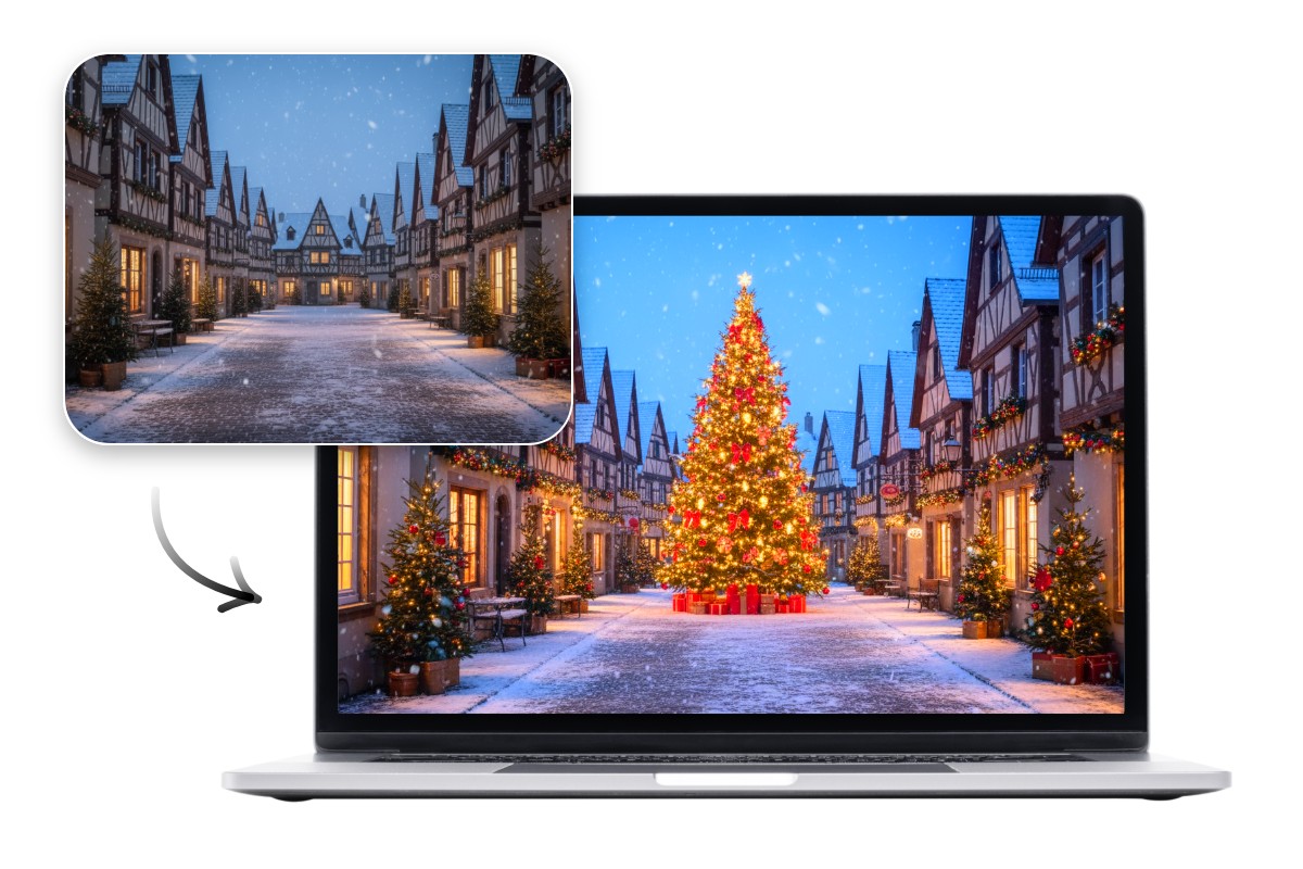 Change an ordinary scenery photo to an ai christmas visual and use it as a christmas background