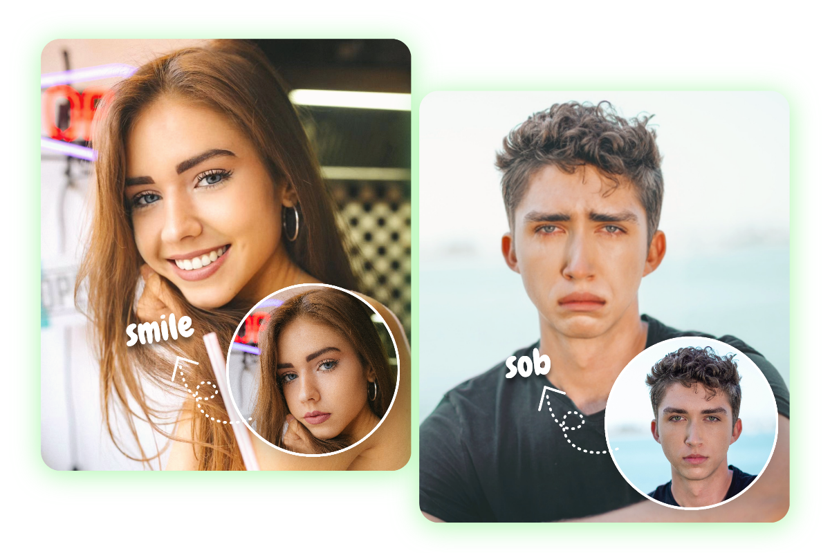 Mit KI traurigen Gesichtsausdruck in Laecheln oder umgekehrt verwandeln
