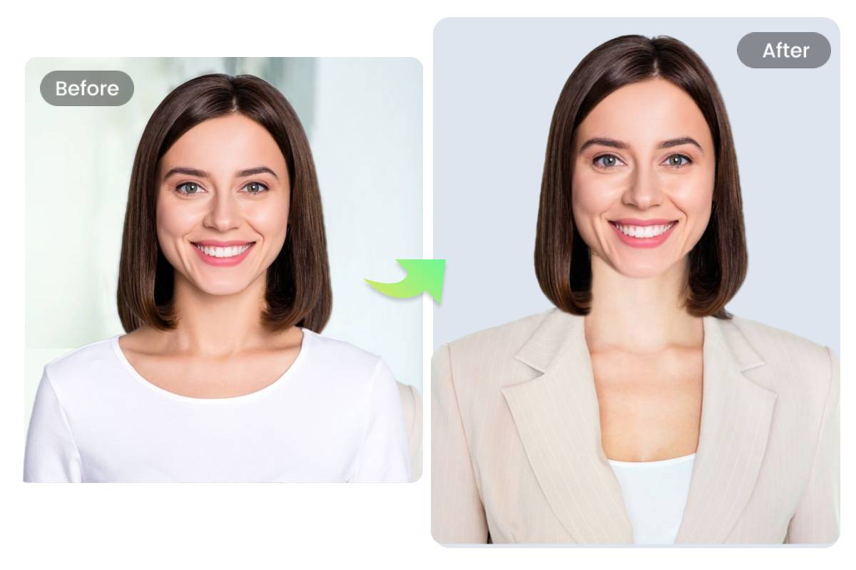 Ändere das Damen-T-Shirt in Businesskleidung mit Fotor AI