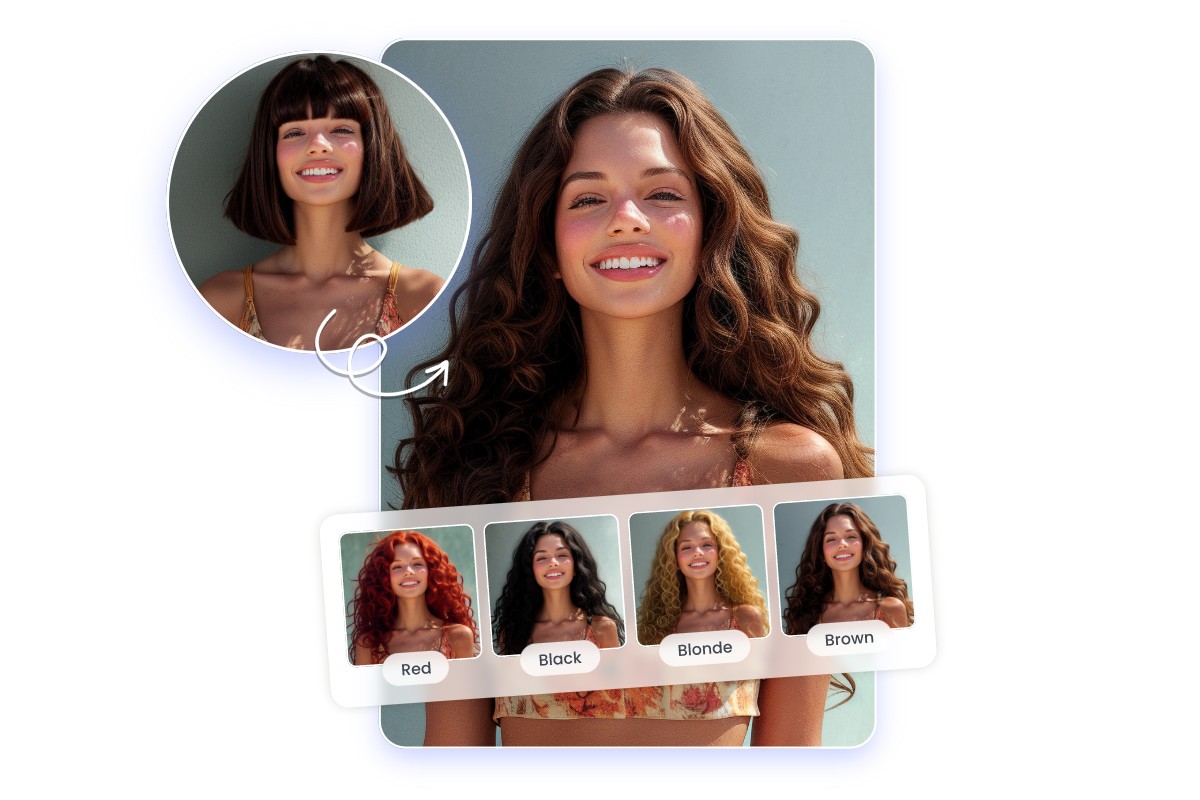 Changer la couleur de cheveux avec l'outil d'essai de coiffure gratuit IA de Fotor