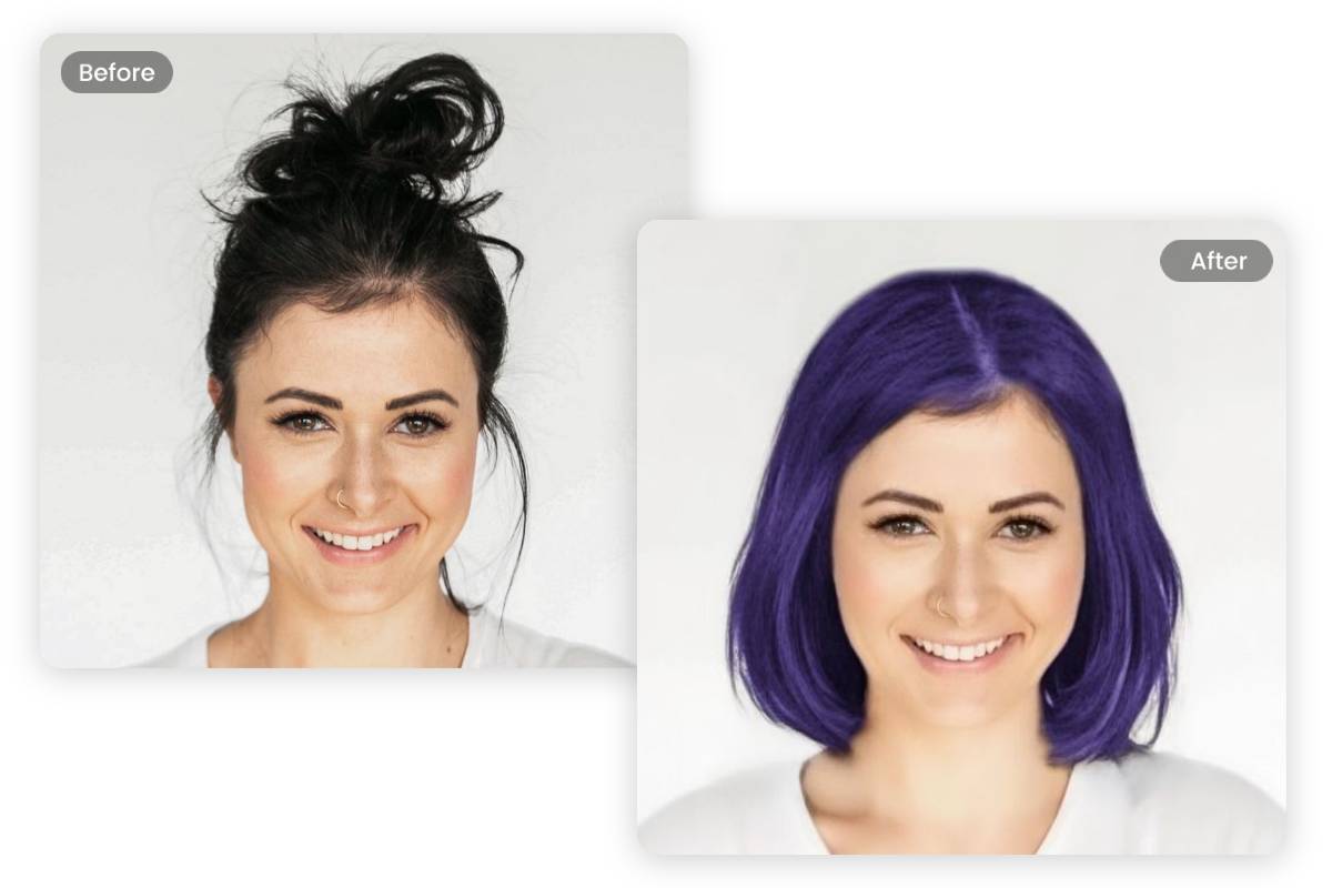 Change hairstyle and try on purple hair color in fotor