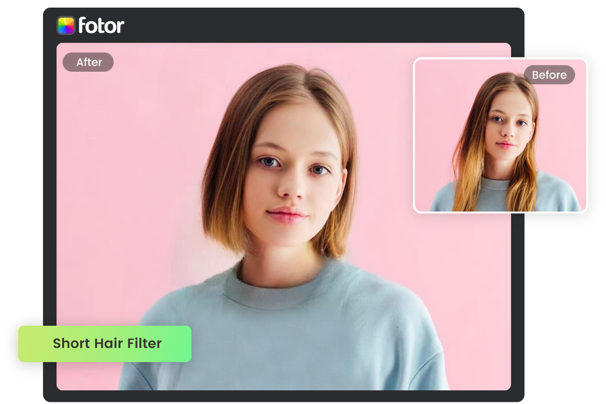 Change hairstyle to short hair with short hair filter of fotor