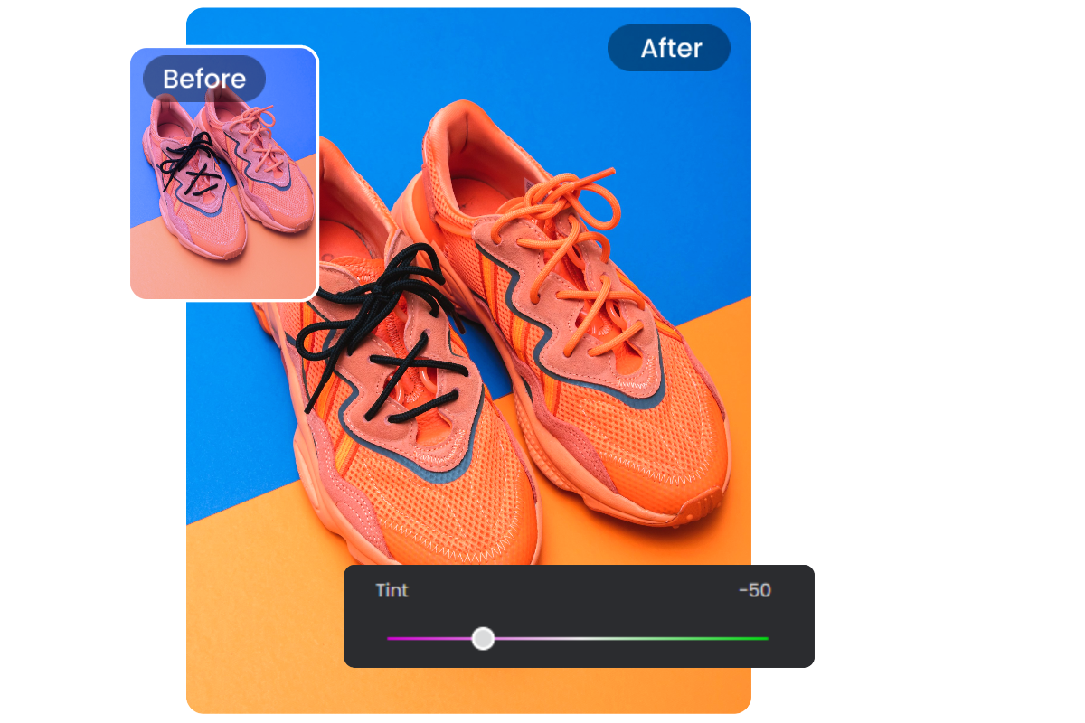 Cambiare il colore dell'immagine della scarpa con il cambia colori online di fotor