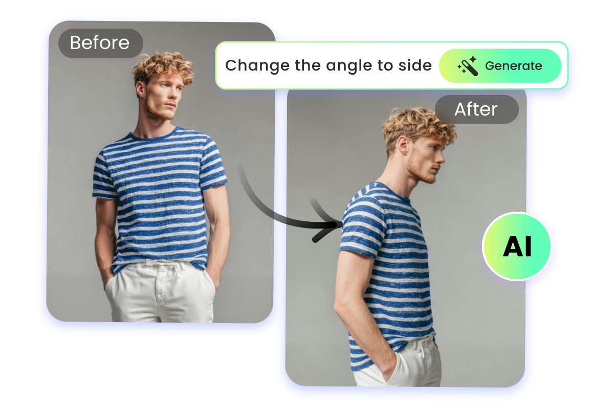 Change the angle of a boy photo from front to side via prompts