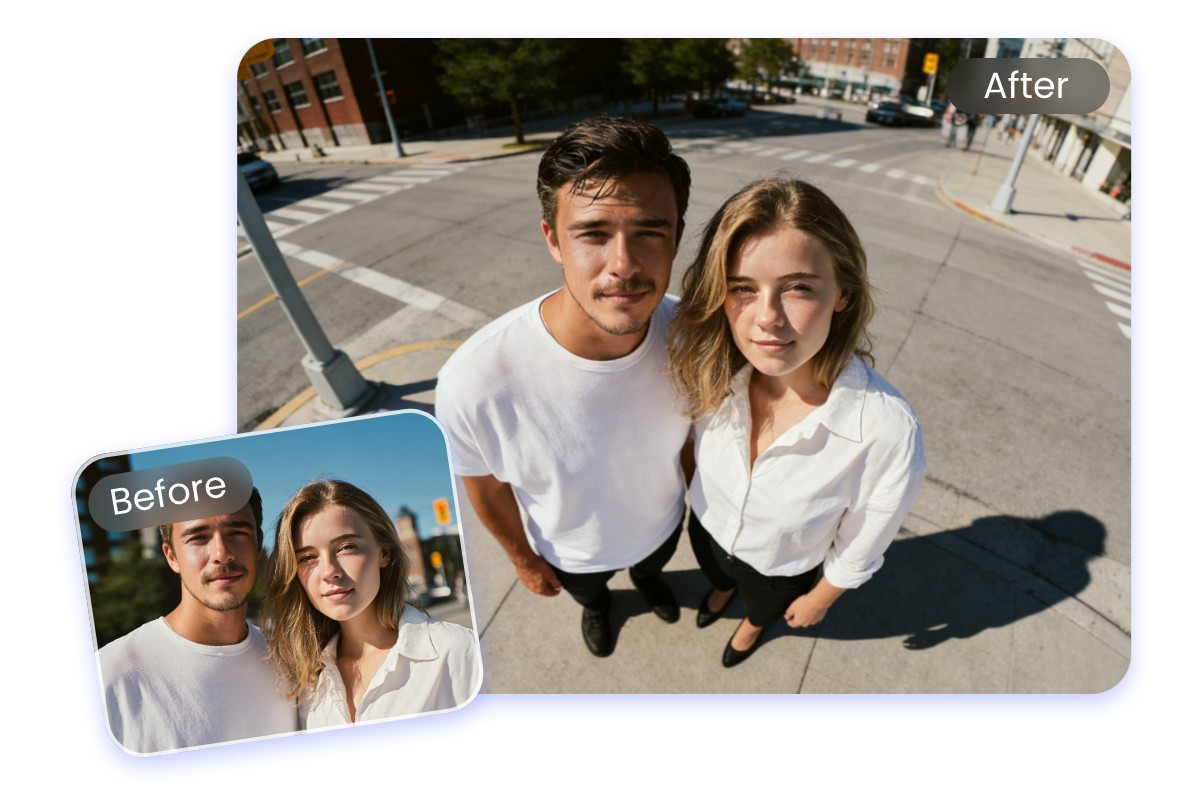 Change the angle of a couple photo from eye level shot to high angle shot