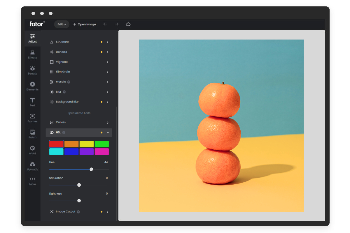 Change the color of an image with Fotor hue changer