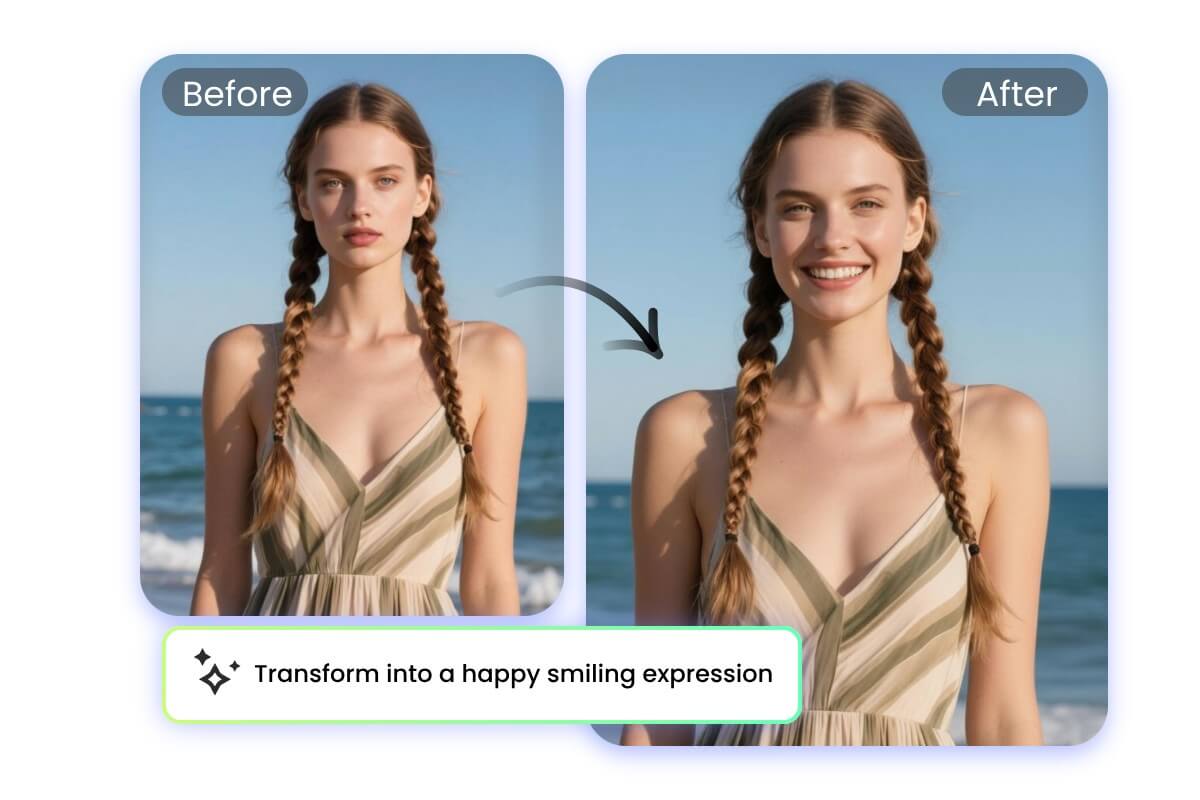 Changer l'expression faciale d'une femme sur une image