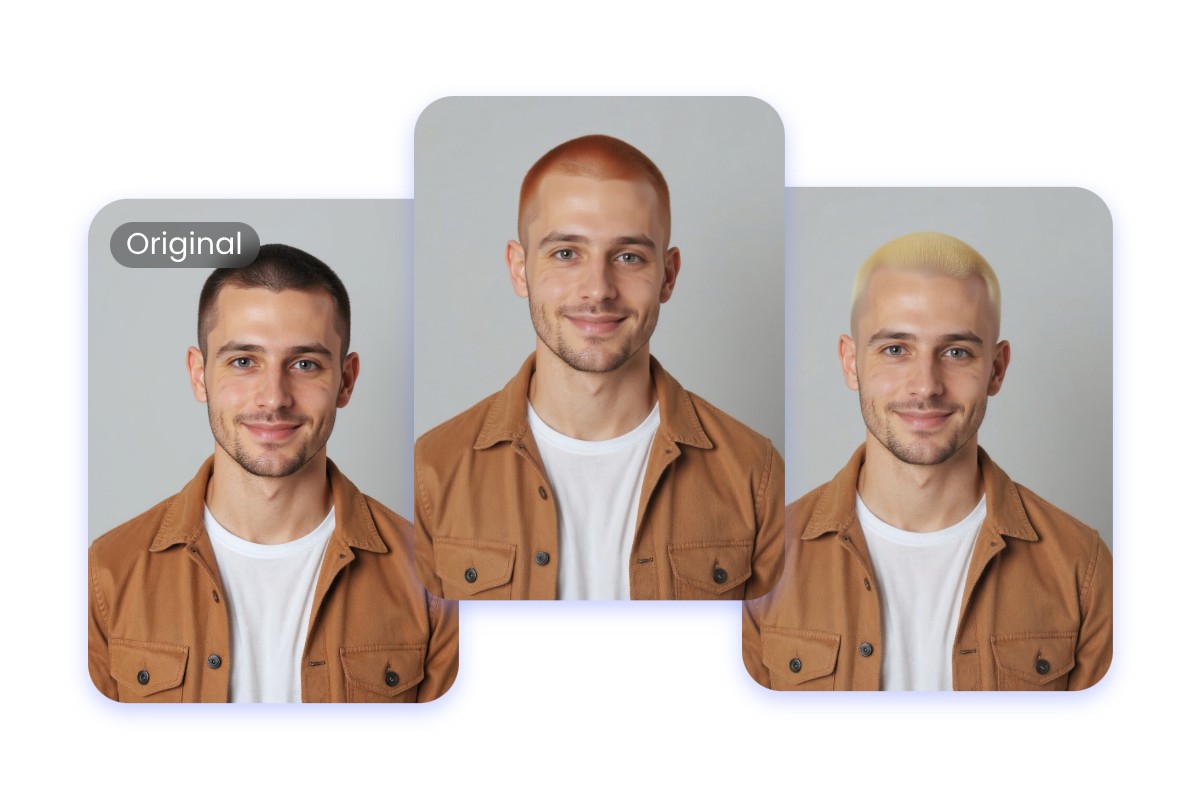 Change the mans buzzcut color into red and blond