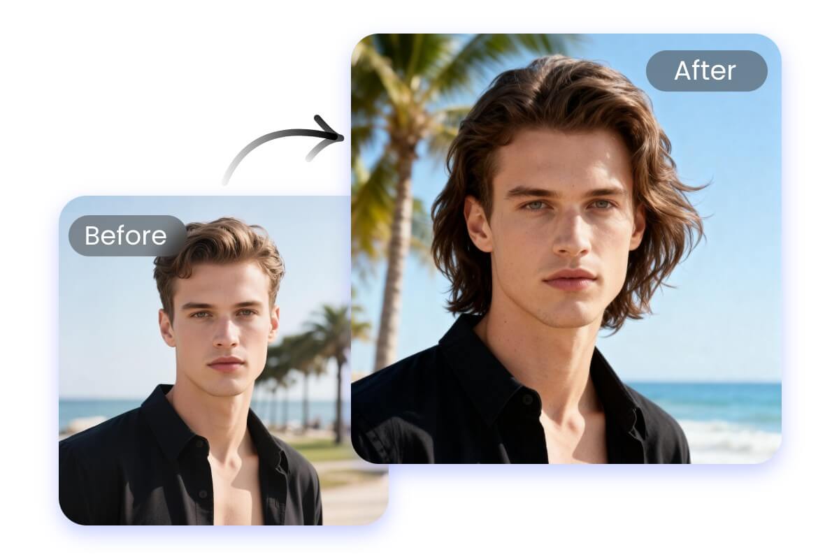 Transformer les cheveux courts d'un homme sur une image en cheveux longs