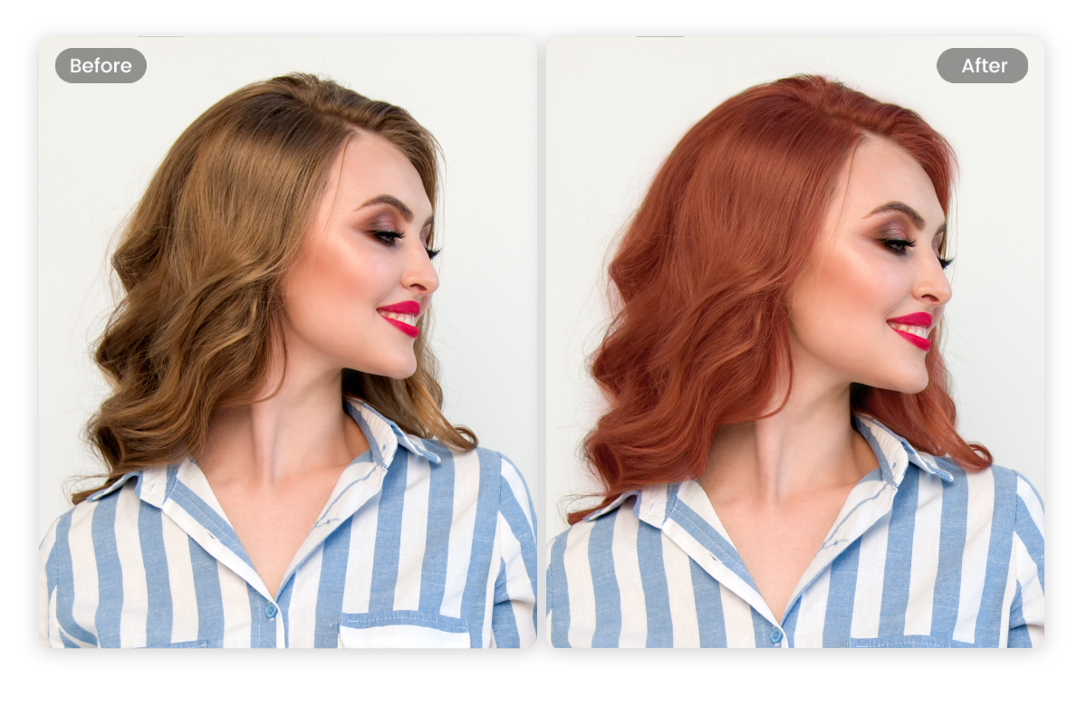 Change woman hair color to orange with hair color tester in fotor