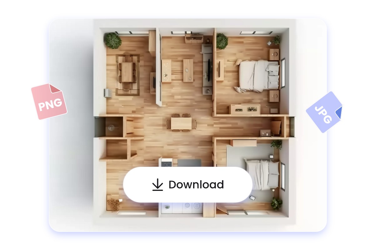 Choose a export format from jpg and png and save ai floor plan creation