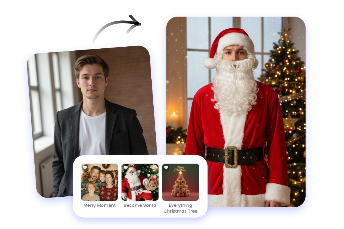 Choose our preset santa filter and turn a male portrait photo into a santa visual
