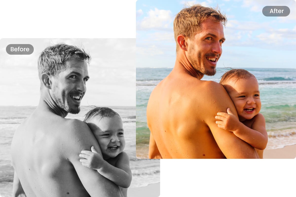 Colorear fotos antiguas de padre e hijo