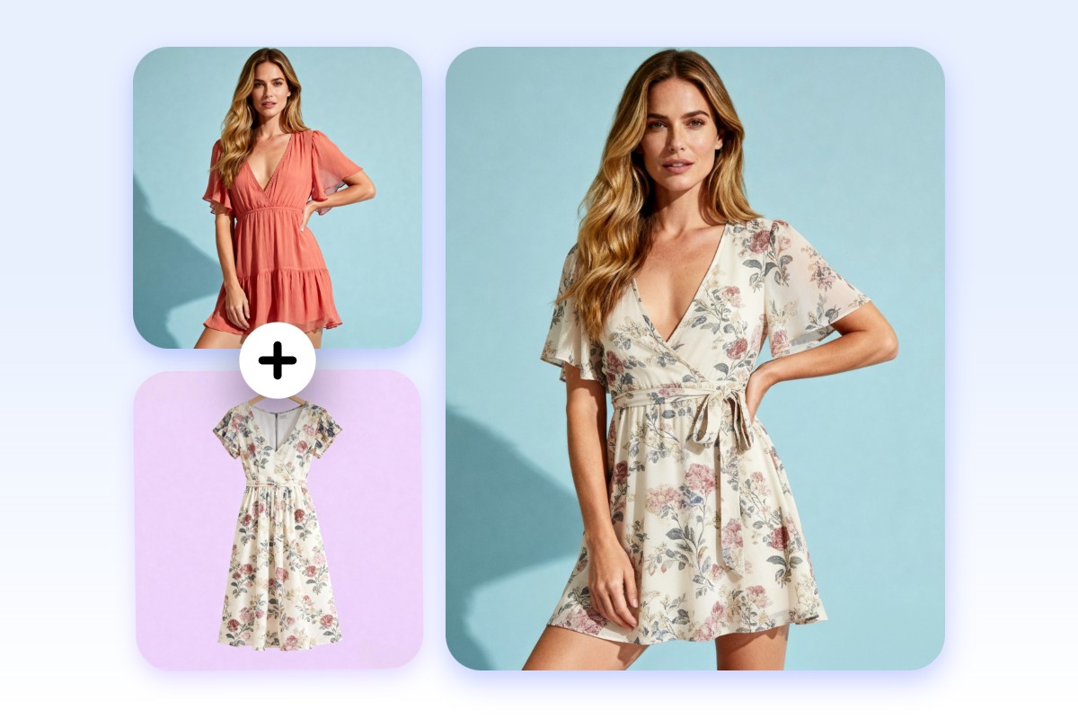 Combine a picture of a woman and a picture of a dress to let her try in on virtually