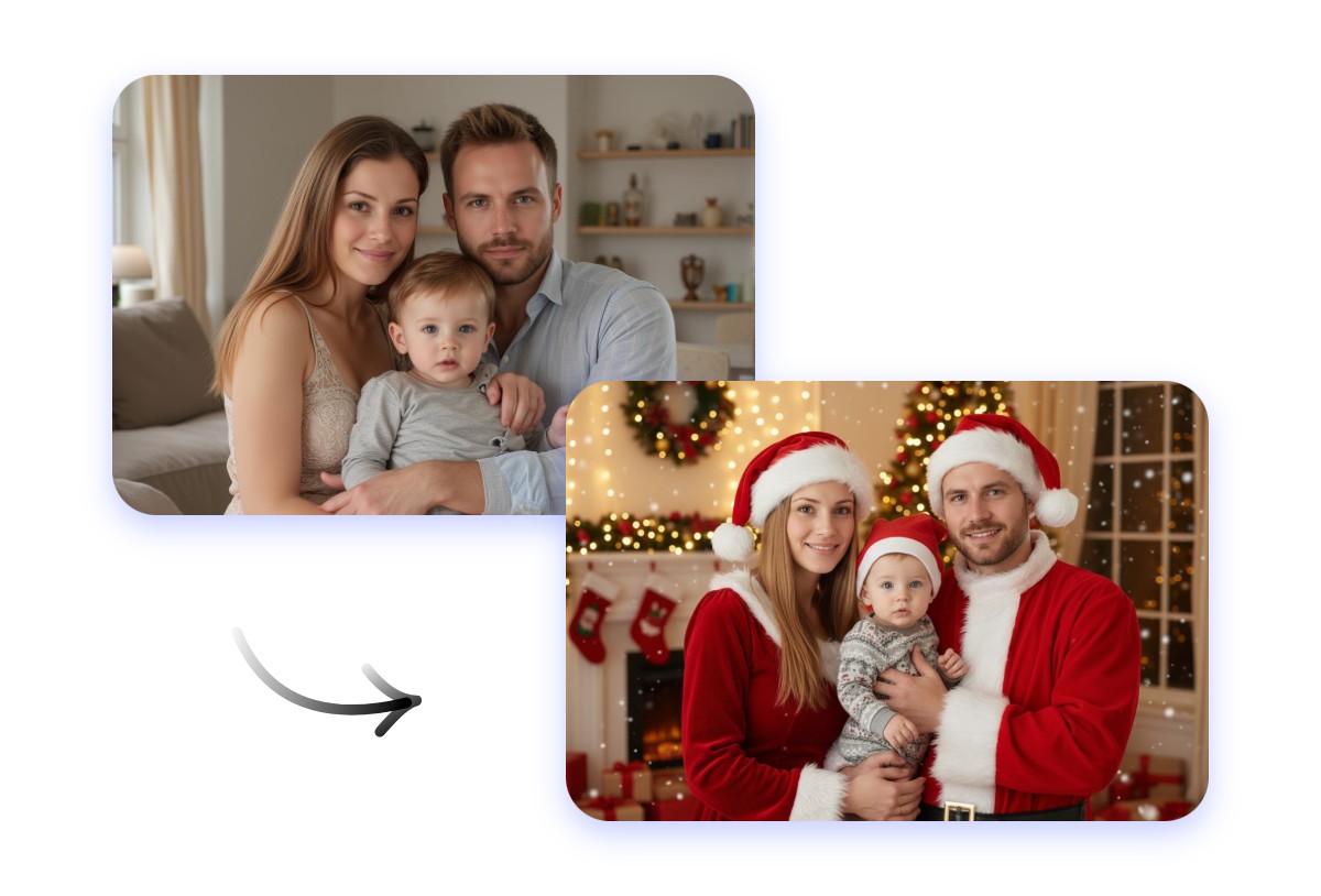 Convert a family photo to its santa claus version