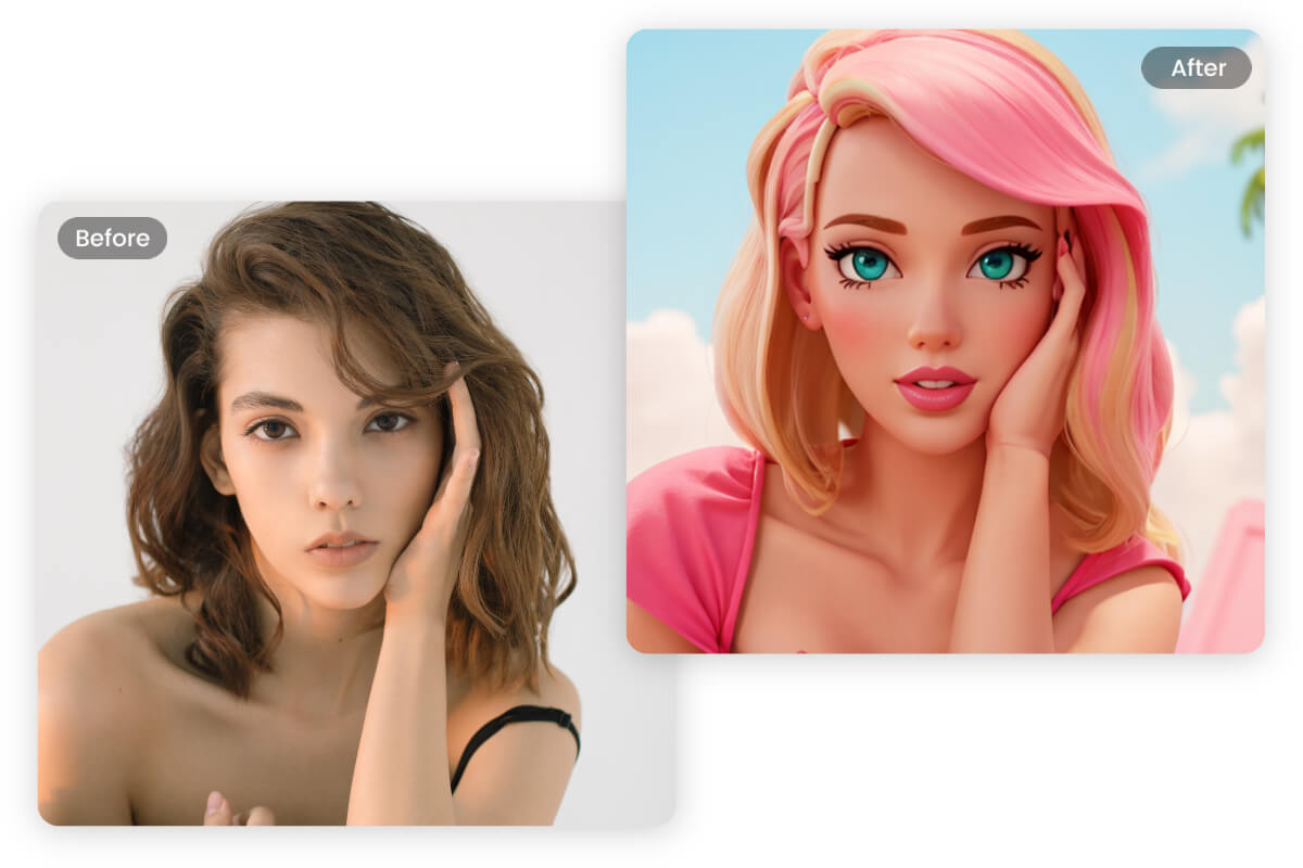 Convertir un portrait féminin en style Barbie grâce au filtre Barbie IA de Fotor