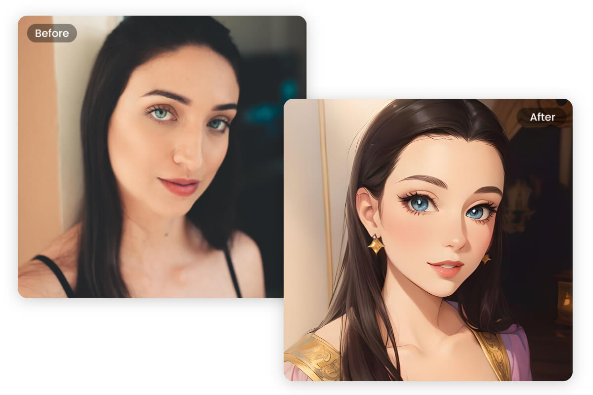 Transformer un selfie de femme en personnage d’anime avec le filtre visage IA de Fotor