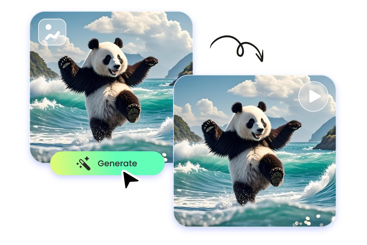 Zet een foto van een AI panda om in een dynamische video