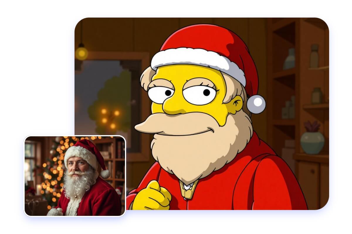 Convert a photo of santa claus into a simpsons character