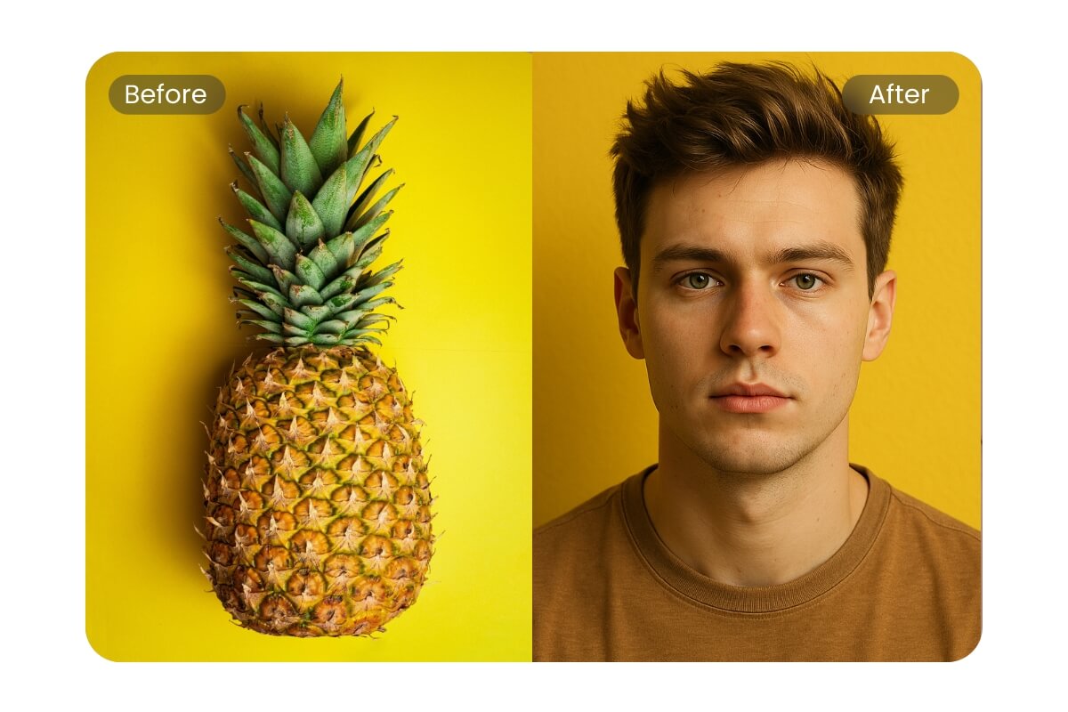 Convert a pineapple to a man in yellow in one click