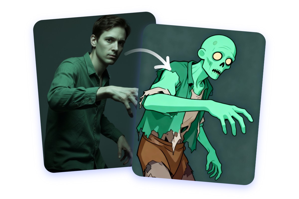Convert a real photo into a cartoon zombie