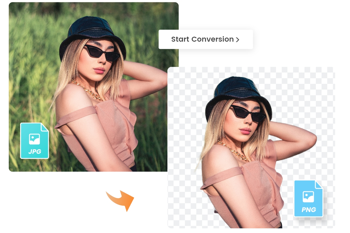 Convert an image file format from jpg to transparent background png using Fotors image converter