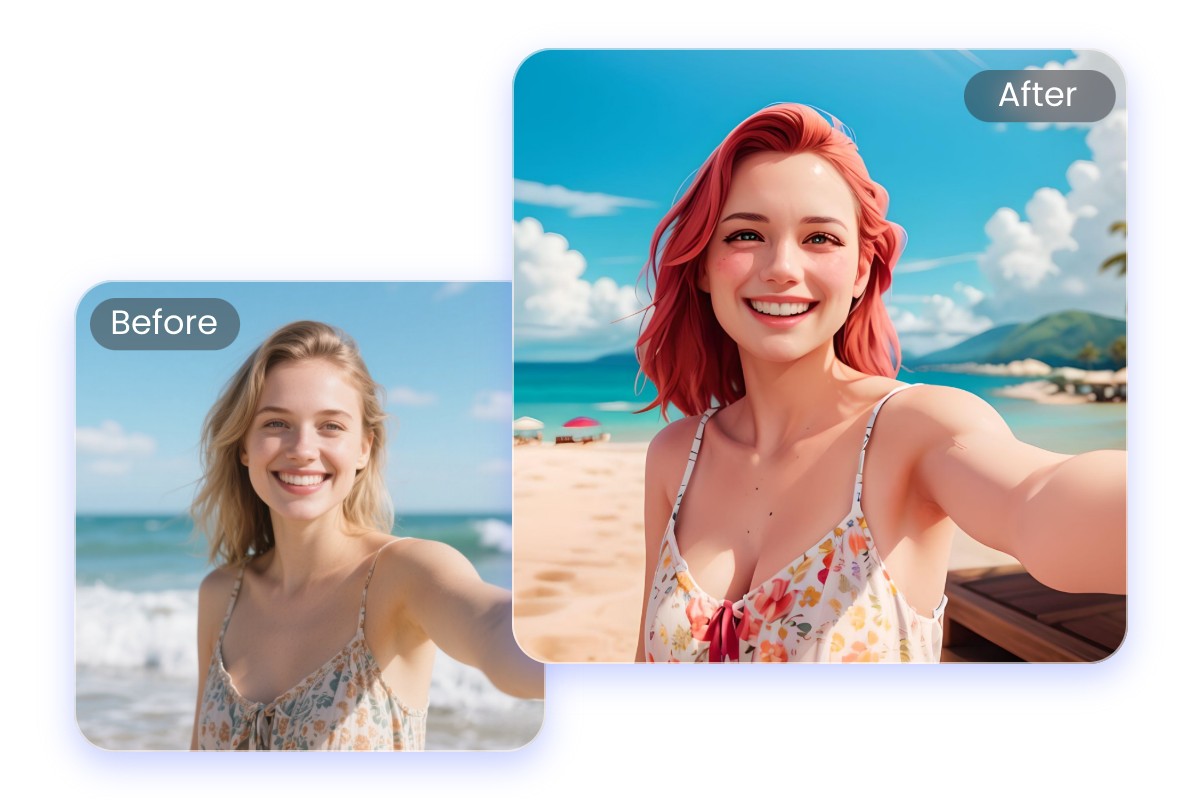 Convert selfie to anime style featuring a woman