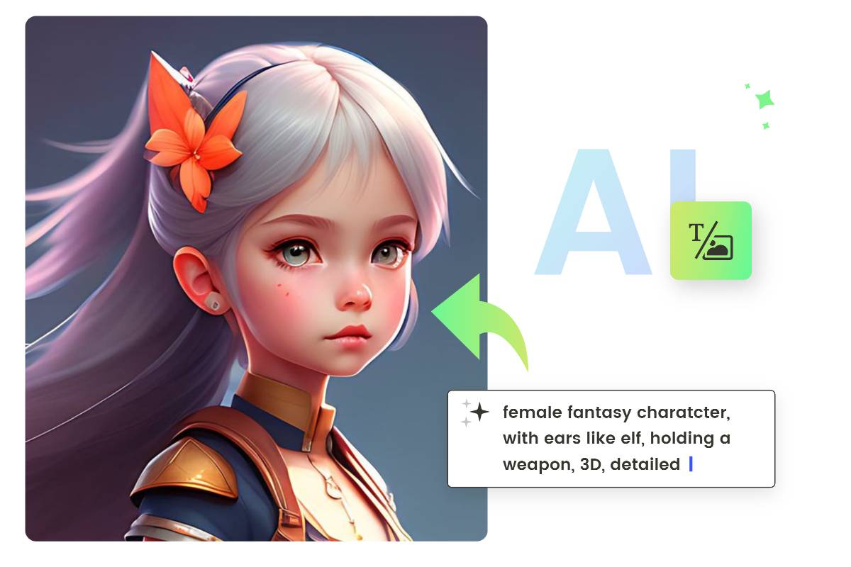Convert text to silver hair girl with orange flower on head