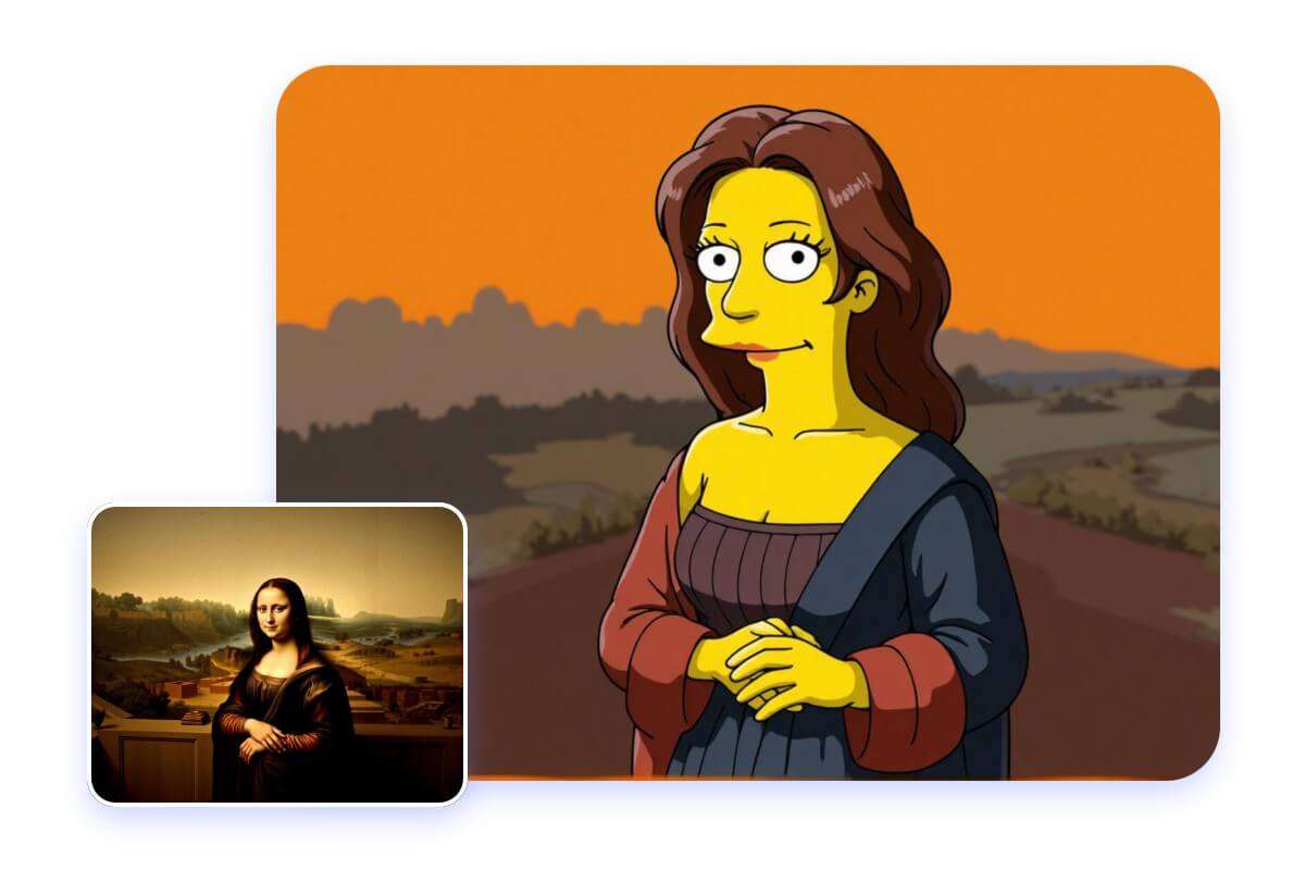 Convert the mona lisa artwork into a simpsons character in fotor