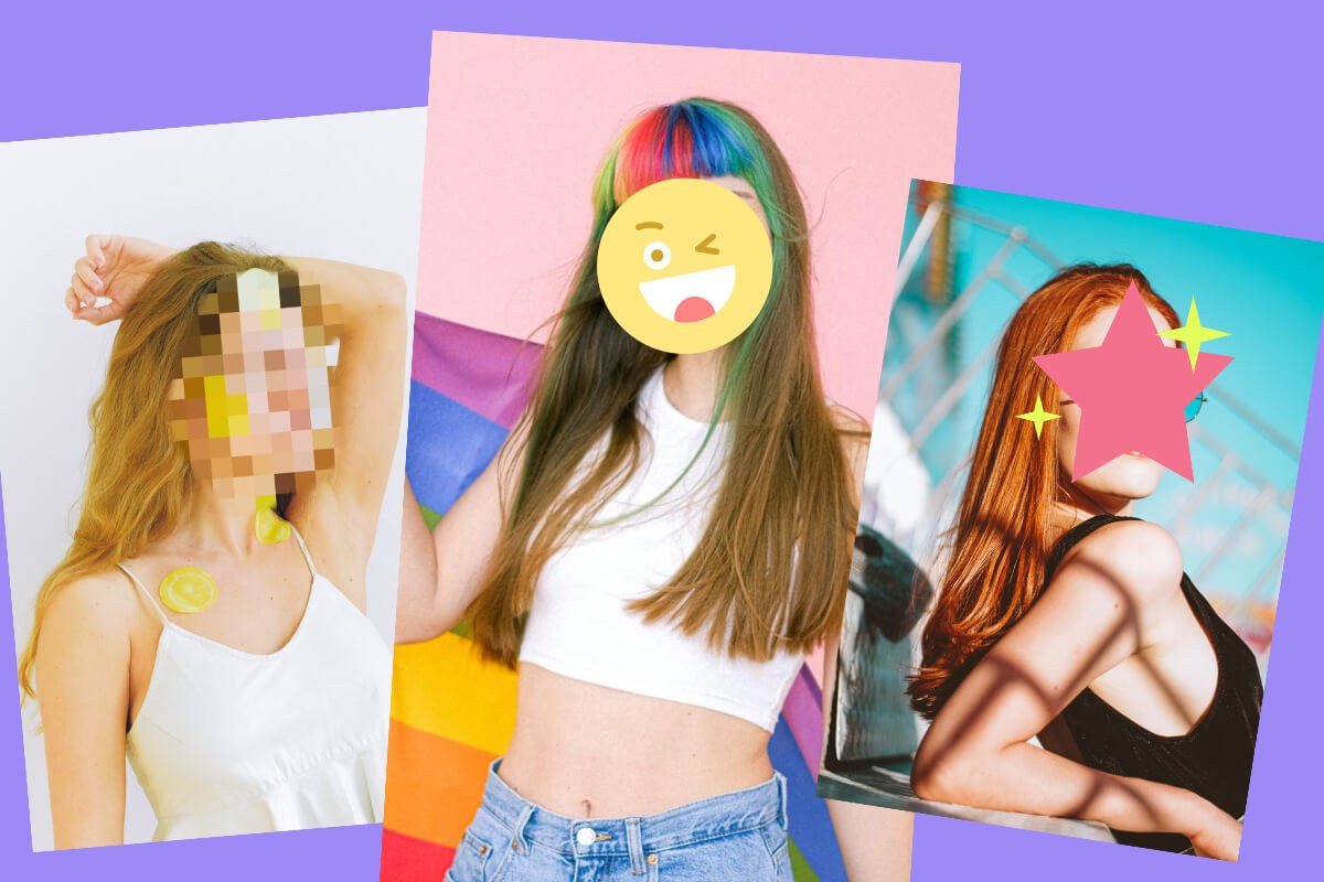 Menutupi wajah di foto dengan mosaik dan stiker