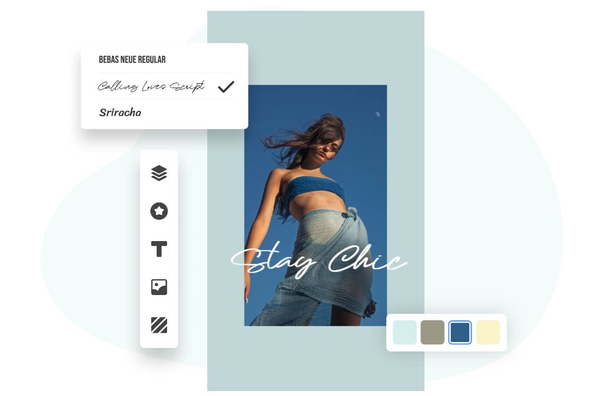 Create a blue aesthetic woman phone wallpaper on fotor