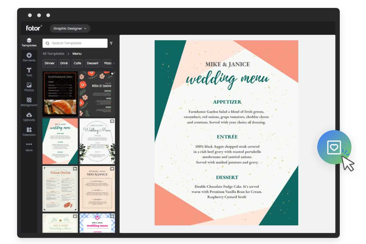Tạo menu với trình tạo menu Fotors