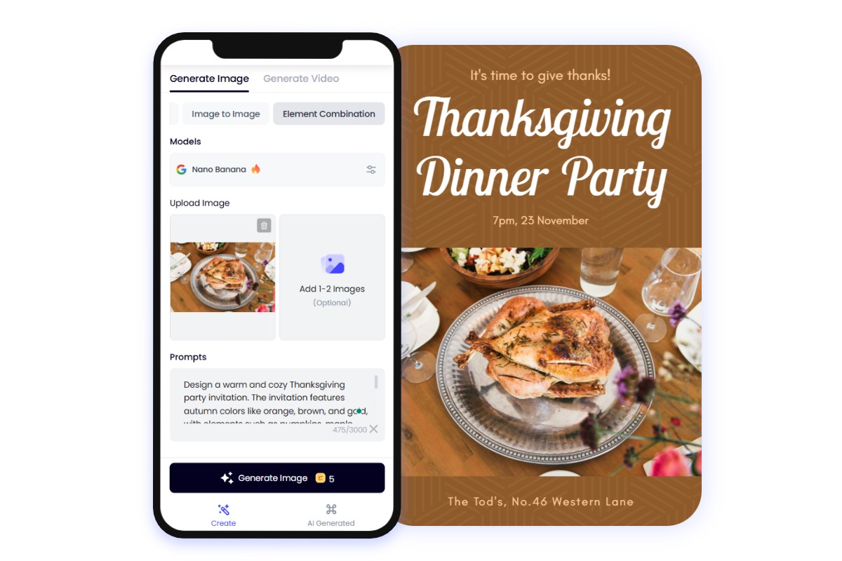 Create a thanksgiving invite on your phone with fotor ai invitation maker