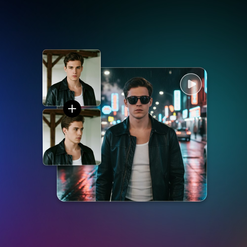 Create cinematic scenes from reference photos effect featuring uploading two images to make a storytelling video