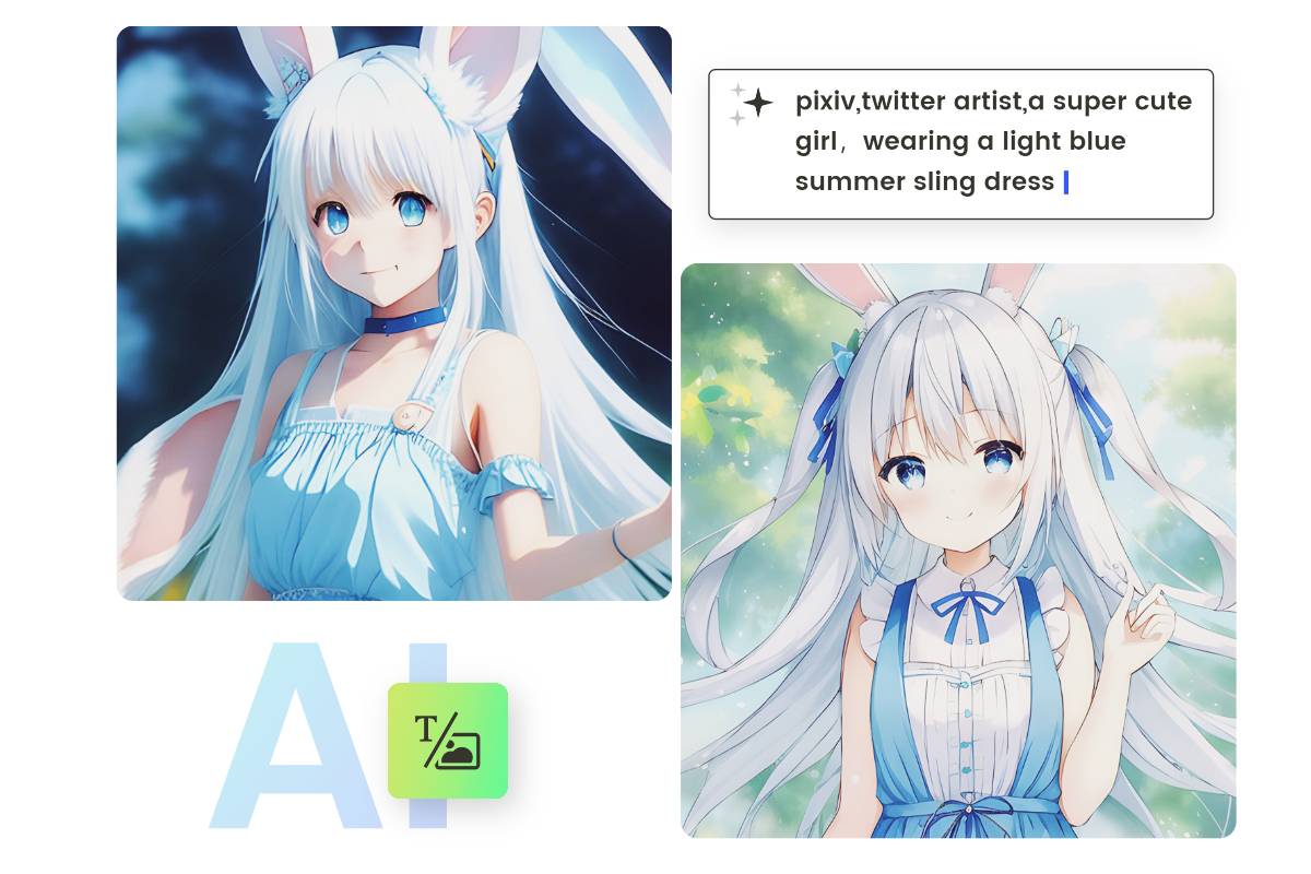 Create girl with blue dress anime pfp from text with fotor anime pfp maker